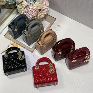 lady dior Three squares patent leather