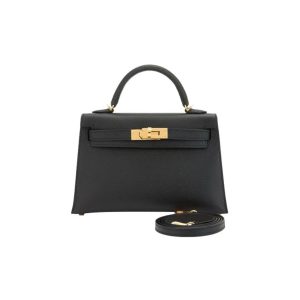 HERMES Hermes Mini Kelly II Gold Buckle Epsom Leather Kelly Bag Handbag Shoulder Crossbody Bag Mini Women's Noir Black