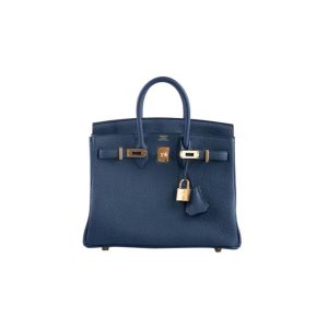 HERMES Birkin 25 Gold Buckle Inseam Togo Leather Birkin Handbag Women's 7P Bleu De Prusse Prussian Blue