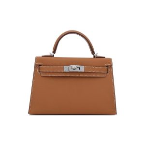 HERMES Hermes Mini Kelly II Double Shoulder Strap Silver Buckle Epsom Leather Kelly Bag Handbag Mini Women's Gold Golden Brown