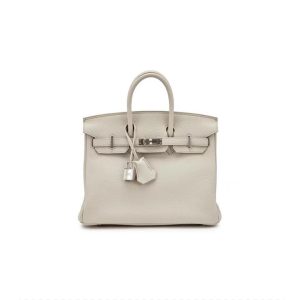 HERMES Birkin 25 Silver Buckle Togo Leather Birkin Handbag Women's Carie Milkshake White