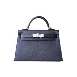 HERMES Hermes Mini Kelly II Black Silver Silver Buckle Epsom Leather Kelly Bag Handbag Shoulder Crossbody Bag Mini Women's Noir Black