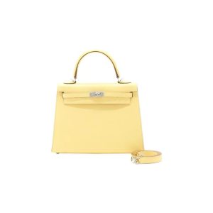 HERMES Kelly 25 Silver Buckle Epsom Leather Kelly Bag Handbag Women's Chicken Yellow