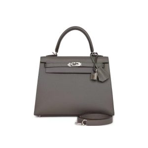 HERMES Kelly 25 Epsom Silver Buckle with Original Box 0L Grismeyer Leather Kelly Crossbody Handbag Women's Smoky Gray