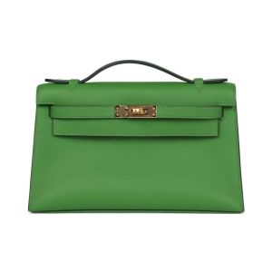 HERMES Hermes Mini Kelly Gold Buckle Swift Leather Kelly Bag Handbag Women's A8 Yuka Ribbon Green