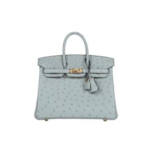 HERMES Birkin 25 Gold Buckle Ostrich Leather Birkin Handbag Women's NK 8U Bleu Glacier