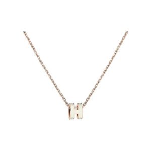 HERMES MINI POP H Logo decoration rose gold plated necklace women's pendant white chain rose gold gift box