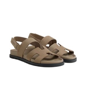 HERMES Hermes Genius Suede Round Toe Open Toe Strap Sandals Women's Sand Beige