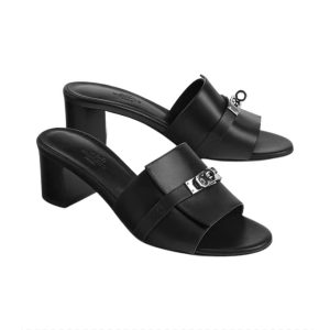 HERMES Kelly Gigi Slip-On Flip Flops Women's Black