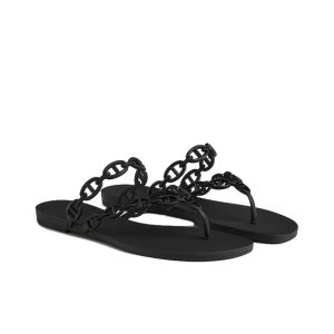 HERMES Island Open Toe Comfort Flip Flops Women's Black