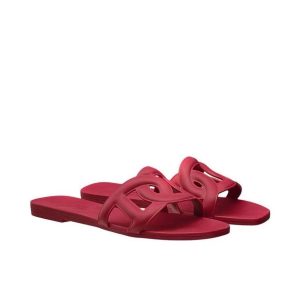 HERMES Aloha Rubber Flat-soled Fashion Sandals for Women Wine Red