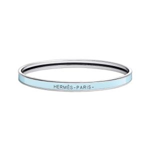 HERMES Hermes printed pattern enamel palladium plated metal bracelet unisex couple's blue