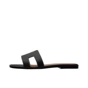 HERMES Hermes Oran top layer cowhide calfskin classic "H" upper flip flops women's multi-color