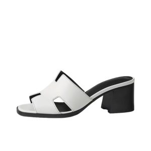 HERMES Helia open toe round head flip flops 6cm women's white