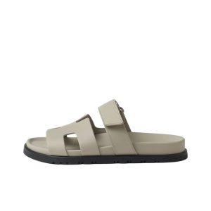 HERMES Hermes Chypre Calfskin Round Toe Open Toe Slippers Women's Gray