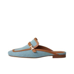 HERMES Buckle Retro Mule Fashion Sandals Women's Blue