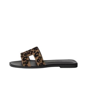 HERMES Hermes Oran Suede Square Toe Flat Slippers Women's Brown