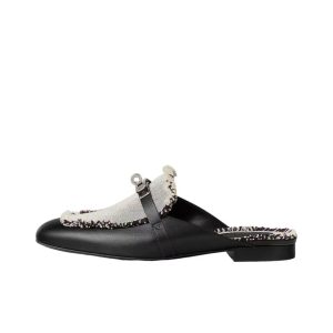 HERMES Hermes Calfskin Slingback Fashion Sandals Women's Black and White