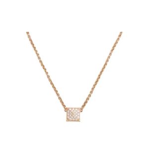 HERMES Inlay Design 18K Rose Gold Diamond Necklace Unisex Couple's Style Gold