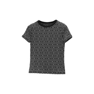 HERMES SS22 Full Print Jacquard Slim Round Neck Short Sleeve T-shirt Women's Black