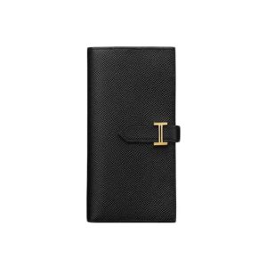 HERMES Hermes Bearn Gold Buckle Epsom Calfskin Long Wallet Women's Black