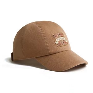 HERMES Hermes brand logo cashmere cap unisex couple style brown/green