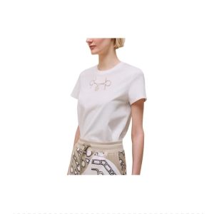 HERMES FW24 Graphic Print Round Neck Straight Short Sleeve T-Shirt Women's Off-White