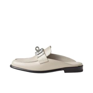 HERMES Iota Simple Comfortable Closed Toe Slippers Women's Beige