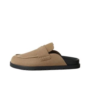 HERMES Hermes Go Calfskin Round Toe Slingback Slippers Women's Beige