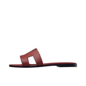 HERMES Hermes Oran calfskin comfortable versatile flip flops women's wine red