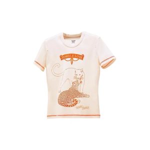 HERMES Cartoon Letter Printed Round Neck Short Sleeve FW22 T-shirt Women's Beige