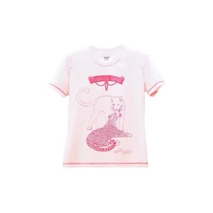 HERMES FW22 Cartoon Animal Letter Printed Round Neck Short Sleeve T-shirt Women's Pink