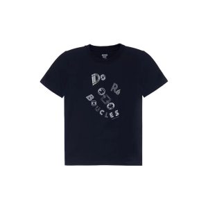 HERMES/Hermes SS23 Loose Round Neck Pullover Letter Printed Short Sleeve T-shirt Women's Black