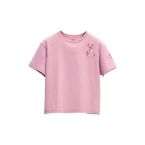 HERMES Cartoon Print Round Neck Short Sleeve SS22 Drop Shoulder Sleeve T-Shirt Women's Pink