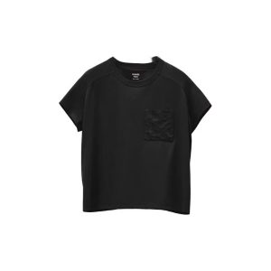 HERMES SS22 Solid Color Embroidered Pocket Raglan Short Sleeve T-Shirt Women's Black
