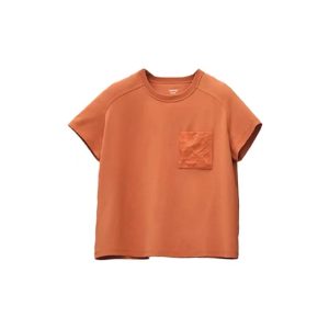 HERMES SS22 Solid Embroidered Pocket Raglan Short Sleeve T-Shirt Women's Orange