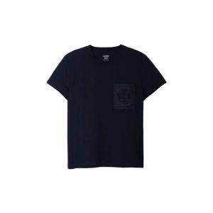 HERMES Hermes solid color chest pocket embroidery round neck short sleeve T-shirt women's black