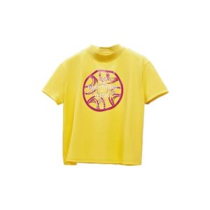 HERMES FW22 Chest Printed Threaded Round Neck Pullover Short Sleeve T-shirt Women's Yellow