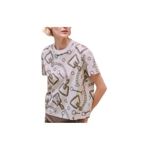 HERMES FW24 Chain Pattern Print Round Neck Pullover Slim Short Sleeve T-shirt Women's White