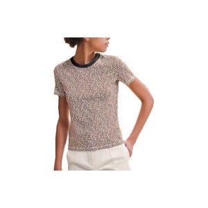 HERMES Hermes pattern full print round neck casual slim short sleeve regular T-shirt women's chestnut brown