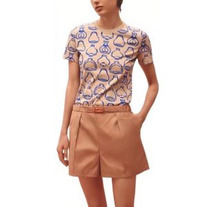 HERMES Hermes Full Pattern Round Neck SS23 Regular T-shirt Women's White Beige