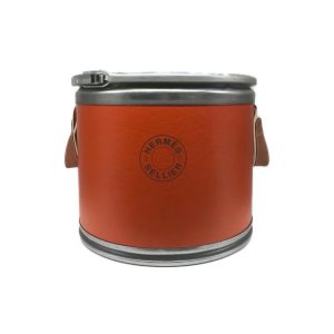 HERMES/Hermès wear-resistant and lightweight with metal cover and handle storage box red brown 32.5*37cm
