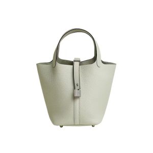 HERMES Picotin Lock 18 Silver Buckle Clemence Calfskin Basket Bucket Bag Handbag Regular Women's 0W Gris Neve Crystal Gray