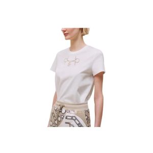 HERMES FW24 Graphic Print Round Neck Straight Short Sleeve T-Shirt Women's Off-White
