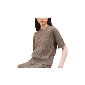 HERMES FW24 Letter Pattern Round Neck Short Sleeve Sweater Women's Gray