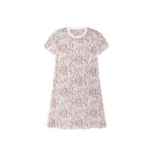 HERMES FW23 Colorblock Pattern Full Print Round Neck Short Sleeve Dress Women's White