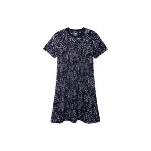 HERMES/Hermes FW23 Colorblock Pattern Full Print Round Neck Short Sleeve Dress Women's Black
