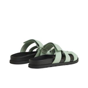 HERMES Chypre Velcro Flat Slippers Women's Light Green