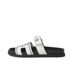 HERMES Hermes Chypre Embroidered Open Toe Functional Rubber Sole Flip Flops Women's White