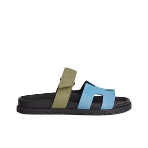 HERMES Chypre open toe flat rubber sole flip flops for women turquoise